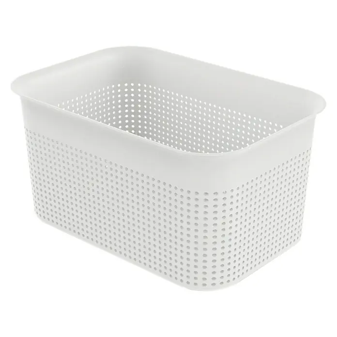 Rotho Aufbewahrungsbox Brisen - L x B x H: 26,2 x 18 x 13 cm, Kunststoff, Weiß - Ein weißer Kunststoffkorb mit perforierten Seiten. Ideal für die Aufbewahrung und Organisation im Haushalt, bietet eine luftige Aufbewahrungslösung.