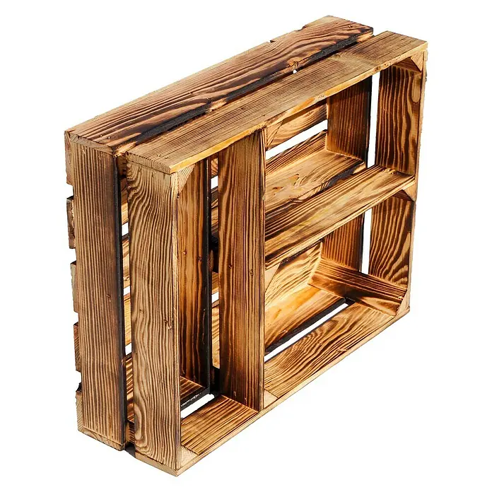 Holzregal Traute - B x H: 16 x 40 cm, Holz, Braun - Hölzerne Regalkiste mit zwei Fächern und rustikalem, dunkel gebeiztem Finish, ideal zur Aufbewahrung und Dekoration.