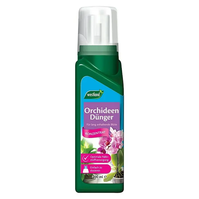 Westland Orchideendünger - 200 ml - Abbildung einer Flasche Westland Orchideendünger Konzentrat, ideal für die Nährstoffversorgung und langanhaltende Blüten Ihrer Orchideen.