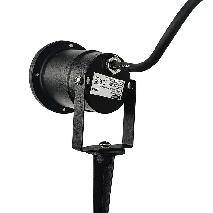 Starlux Splash LED-Gartenstrahler - 3 W, Schwarz, IP44, LED - Nahaufnahme einer schwarzen Starlux Gartenleuchte mit Erdspieß, ideal für die Außenbeleuchtung und Gartengestaltung.