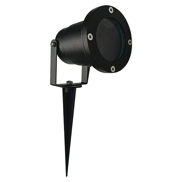 Starlux Splash LED-Gartenstrahler - 3 W, Schwarz, IP44, LED - Nahaufnahme einer schwarzen Gartenleuchte mit Erdspieß. Perfekt für die stimmungsvolle Beleuchtung Ihres Gartens und Außenbereichs.