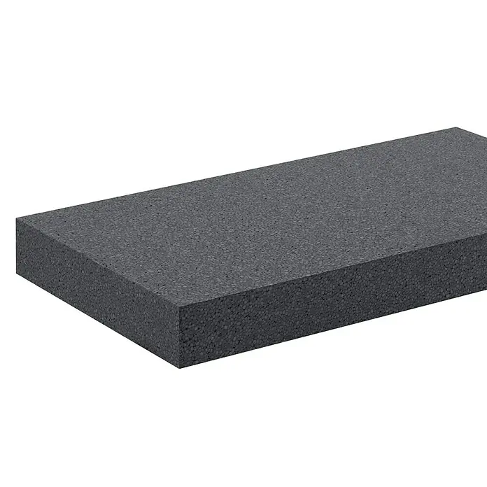 WDVS-Dämmplatte - Stärke: 80 mm, Wärmeleitstufe: 034, Expandiertes Polystyrol (EPS), Grau - Styroporplatte in dunkler Farbe. Diese Platte aus Polystyrol-Hartschaum ist ideal für Isolierungen und Bauprojekte.