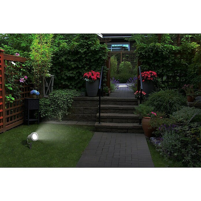 Starlux Splash Foco de jardín LED (1 luz, 3 W, Plateado, Estaca)