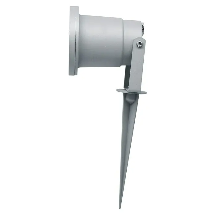 Starlux Splash LED-Gartenstrahler3,2 W, Silber, IP44, LED - Nahaufnahme einer silbernen Gartenleuchte mit Erdspieß. Perfekt für die stimmungsvolle Beleuchtung von Außenbereichen.