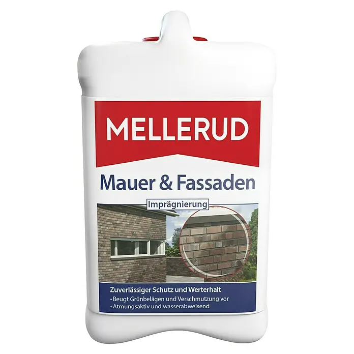 Mellerud Mauer- & Fassadenimprägnierung - 2,5 l - Abbildung eines MELLERUD Mauer & Fassaden Imprägnierung Kanisters. Die Imprägnierung schützt zuverlässig und erhält den Wert von Mauern und Fassaden.
