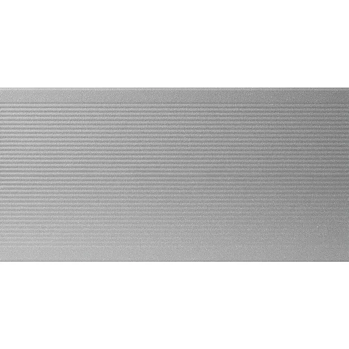 Kovalex WPC-Terrassendiele Massiv mit Struktur nach Maß - Grau, 590 x 14,5 x 2 cm - Graue, gerippte Oberfläche. Das Design weist feine horizontale Linien auf, die eine subtile Textur erzeugen. Ideal für moderne Anwendungen.