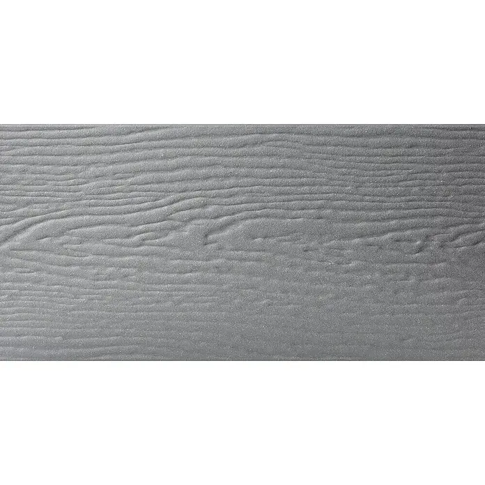 Kovalex WPC-Terrassendiele Massiv mit Struktur nach Maß - Grau, 590 x 14,5 x 2 cm - Nahaufnahme einer grauen Holzfassade mit deutlicher Maserung, die eine rustikale und moderne Ästhetik vereint. Ideal für Hausbau und Renovierung.