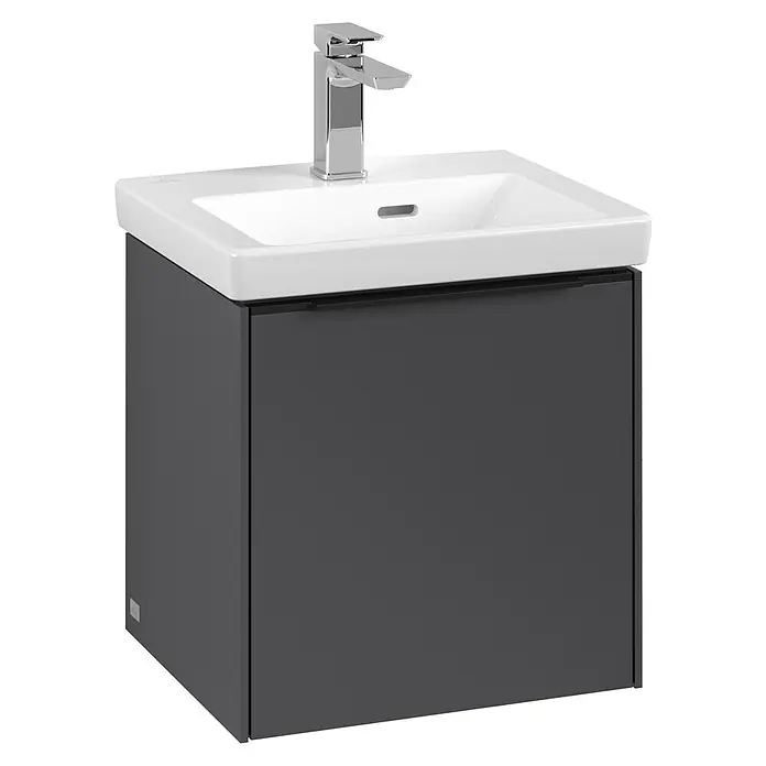 Villeroy & Boch Subway 3.0 Waschbeckenunterschrank - Graphite, Anzahl Türen: 1 Stk., Farbe Griff: Volcano Black, B x T x H: 42,3 x 37,8 x 42,9 cm, DIN Anschlag: Rechts - Modernes Waschbecken mit Unterschrank in Anthrazit. Elegantes Design für Badezimmer mit hochwertiger Armatur.
