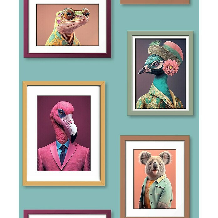 Vliesbehang Lijstes/Dieren Groen (Groen, Diermotief, 10 m x 53 cm) | BAUHAUS