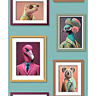 Vliesbehang Lijstes/Dieren Groen (Groen, Diermotief, 10 m x 53 cm)