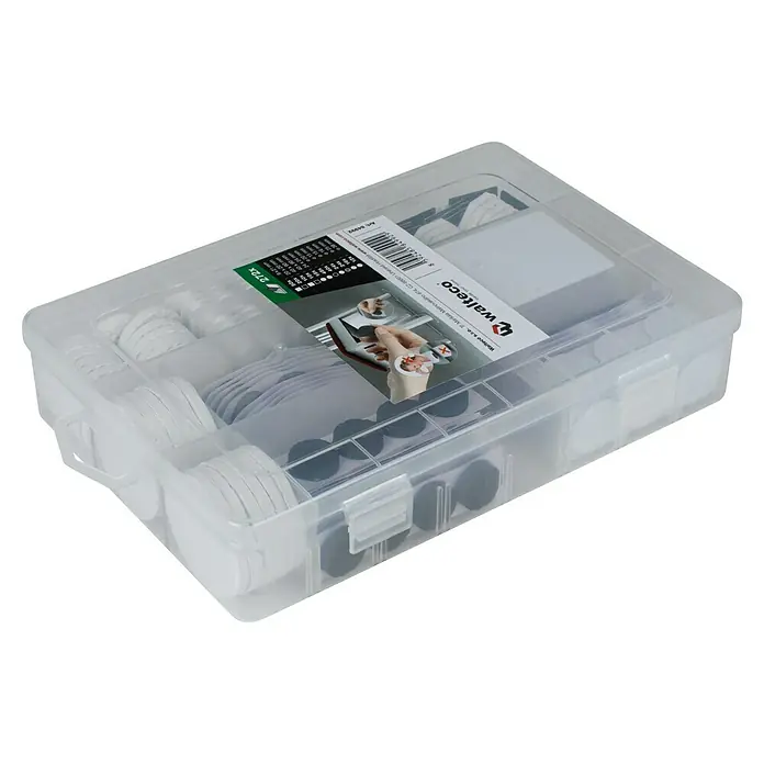 Walteco Möbelgleiter-Set - 272 -tlg. - Sortiment von Möbelgleitern in einer transparenten Kunststoffbox. Verschiedene Formen und Größen für Möbelbodenschutz sind enthalten.