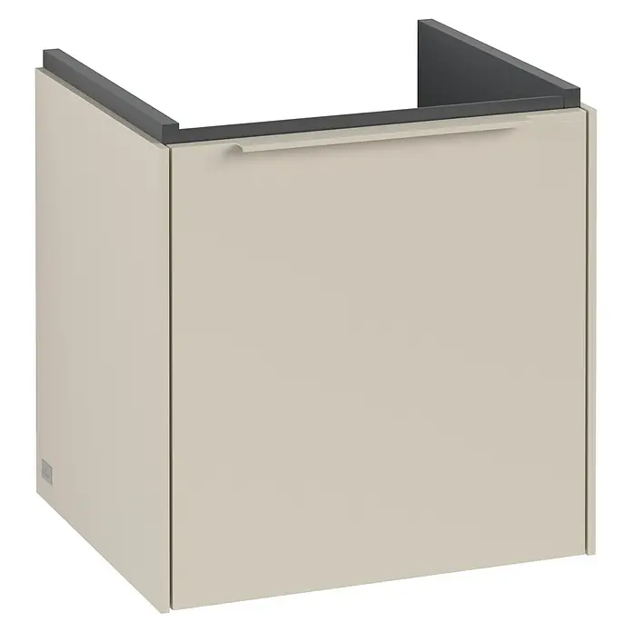 Villeroy & Boch Subway 3.0 Waschbeckenunterschrank - Cashmere Grey, Anzahl Türen: 1 Stk., Farbe Griff: Monochrom, B x T x H: 42,3 x 37,8 x 42,9 cm, DIN Anschlag: Rechts - Ein moderner Unterschrank in sanften Farben mit minimalistischem Design, perfekt für ein stilvolles Badezimmer.