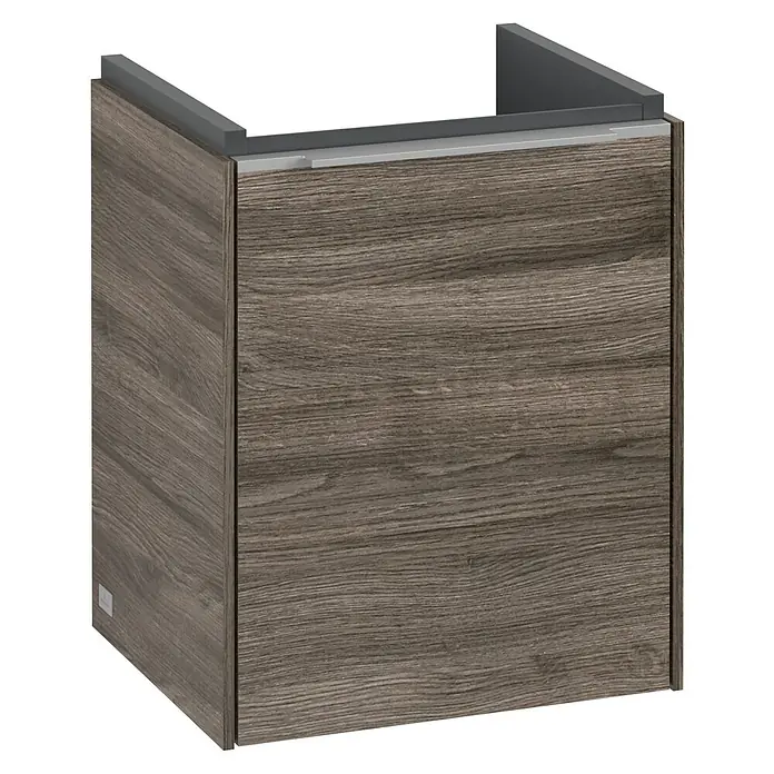 Villeroy & Boch Subway 3.0 Waschbeckenunterschrank - Stone Oak, Anzahl Türen: 1 Stk., Farbe Griff: Aluminium glänzend, B x T x H: 35,1 x 30,9 x 42,9 cm, DIN Anschlag: Links - Der elegante Waschtischunterschrank in Holzoptik bietet stilvollen Stauraum im Badezimmer. Ideal für moderne Bäder.
