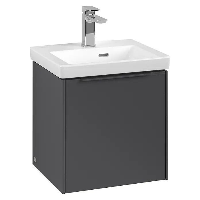 Villeroy & Boch Subway 3.0 Waschbeckenunterschrank - Graphite, Anzahl Türen: 1 Stk., Farbe Griff: Monochrom, B x T x H: 42,3 x 37,8 x 42,9 cm, DIN Anschlag: Rechts - Waschbeckenunterschrank in Grau mit verchromter Armatur und modernem Design für jedes Badezimmer.