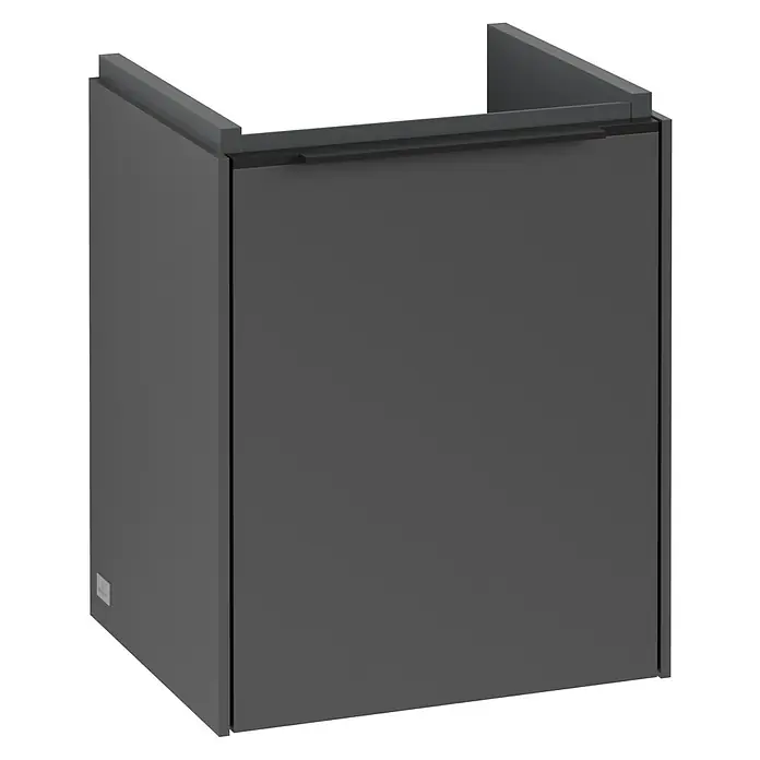 Villeroy & Boch Subway 3.0 Waschbeckenunterschrank - Graphite, Anzahl Türen: 1 Stk., Farbe Griff: Volcano Black, B x T x H: 35,1 x 30,9 x 42,9 cm, DIN Anschlag: Links - Grauer Waschtischunterschrank mit Schublade und modernem Design. Ideal für stilvolle Badezimmer.