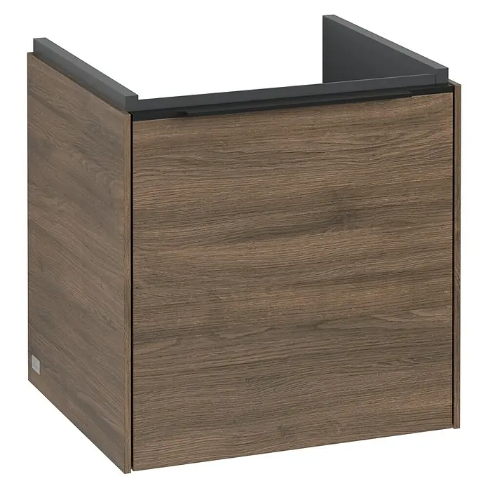 Villeroy & Boch Subway 3.0 Waschbeckenunterschrank - Arizona Oak, Anzahl Türen: 1 Stk., Farbe Griff: Volcano Black, B x T x H: 42,3 x 37,8 x 42,9 cm, DIN Anschlag: Rechts - Dieser Waschtischunterschrank in Holzoptik mit einer grauen Oberseite ist eine stilvolle Ergänzung für jedes Badezimmer.