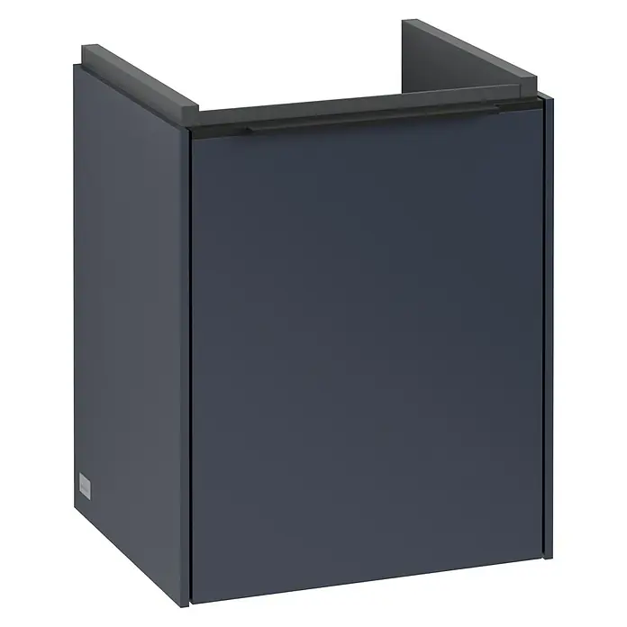 Villeroy & Boch Subway 3.0 Waschbeckenunterschrank - Marine Blue, Anzahl Türen: 1 Stk., Farbe Griff: Volcano Black, B x T x H: 35,1 x 30,9 x 42,9 cm, DIN Anschlag: Links - Ein stilvoller blauer Waschtischunterschrank für das Badezimmer. Praktisch und modern für mehr Stauraum.