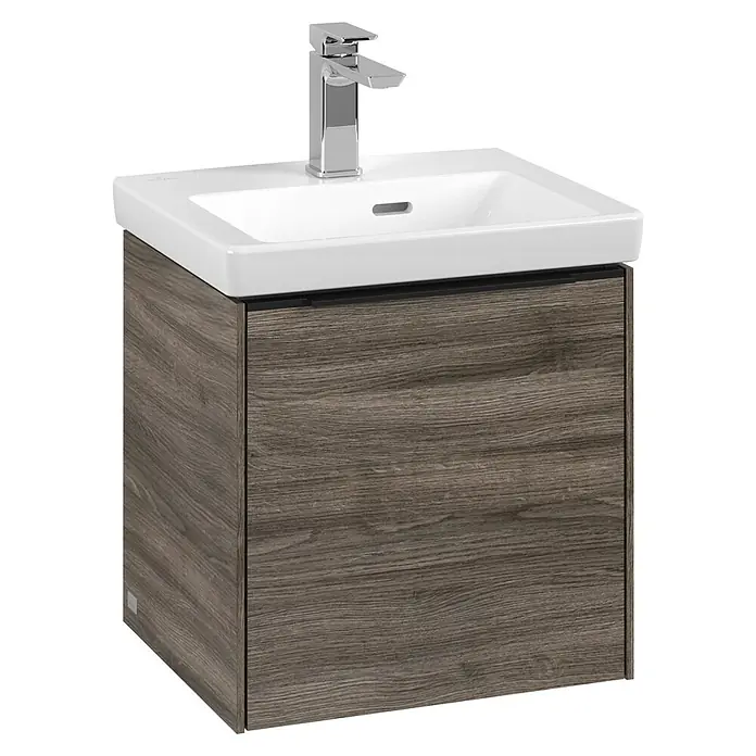 Villeroy & Boch Subway 3.0 Waschbeckenunterschrank - Stone Oak, Anzahl Türen: 1 Stk., Farbe Griff: Volcano Black, B x T x H: 42,3 x 37,8 x 42,9 cm, DIN Anschlag: Rechts - Dieser Waschtischunterschrank mit seinem modernen Design ist eine stilvolle Ergänzung für jedes Badezimmer. Die Holzoptik verleiht Wärme und Eleganz.