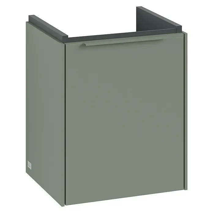 Villeroy & Boch Subway 3.0 Waschbeckenunterschrank - Soft Green, Anzahl Türen: 1 Stk., Farbe Griff: Monochrom, B x T x H: 35,1 x 30,9 x 42,9 cm, DIN Anschlag: Links - Moderner Unterschrank in Salbeigrün mit schlichtem Griff. Ideal für jedes Badezimmer, bietet Stauraum und ein stilvolles Design.