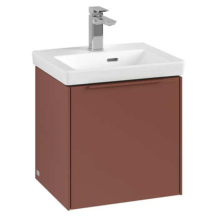 Villeroy & Boch Subway 3.0 Waschbeckenunterschrank - Wine Red, Anzahl Türen: 1 Stk., Farbe Griff: Monochrom, B x T x H: 42,3 x 37,8 x 42,9 cm, DIN Anschlag: Rechts - Modernes Waschbecken mit Unterschrank in einem warmen Braunton. Elegantes Design für Badezimmer.