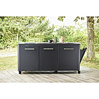 Cozze Grillküchen-Sideboard (B x T x H: 180 x 60 x 90 cm, Schwarz/Silber)