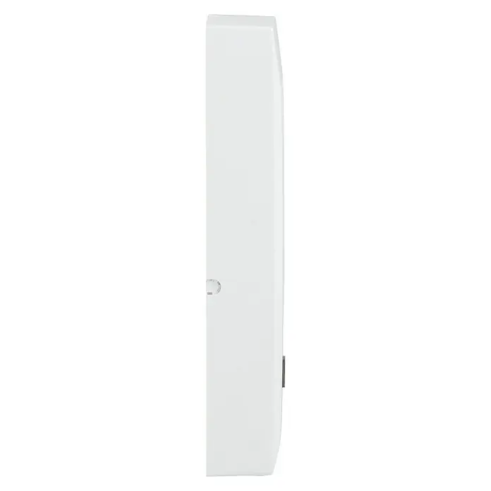 Homematic IP Kontakt-Schnittstelle HmIP-SCI - Grau, Batteriebetrieben, 17 x 26 x 100 mm - Seitenansicht eines weißen elektronischen Geräts mit abgerundeten Kanten, das ein minimalistisches Design und eine glatte Oberfläche zeigt.