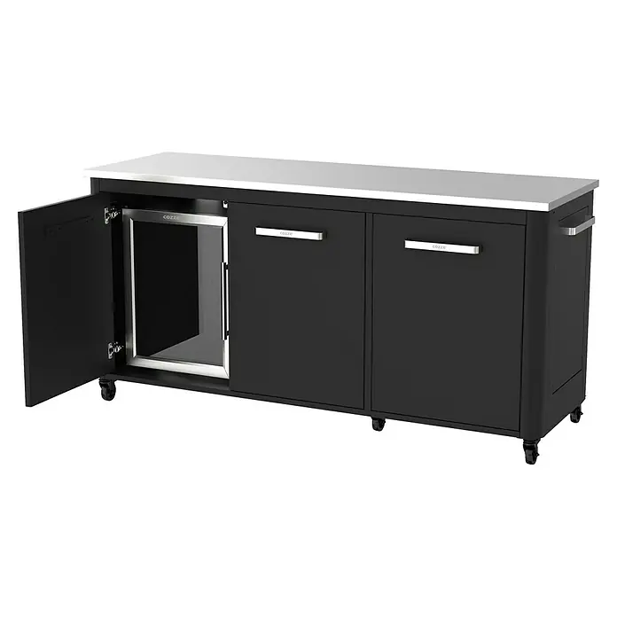 Cozze Nevera - An x Pr x Al: 47 x 49 x 63,8 cm, Plateado - Carro de cocina negro con encimera blanca, dos puertas de armario y ruedas para un uso flexible en el espacio.