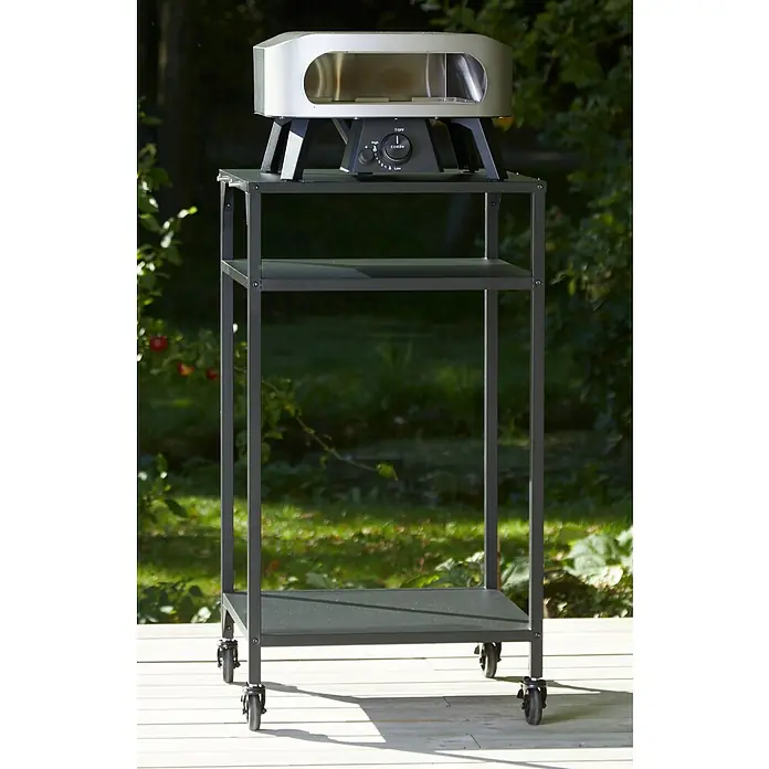 Cozze Grilltisch - B x T x H: 60 x 60 x 110 cm, Stahl - Ein tragbarer Outdoor-Pizzaofen auf einem dreistufigen Servierwagen mit Rollen. Ideal für Pizza-Enthusiasten, die Flexibilität suchen.