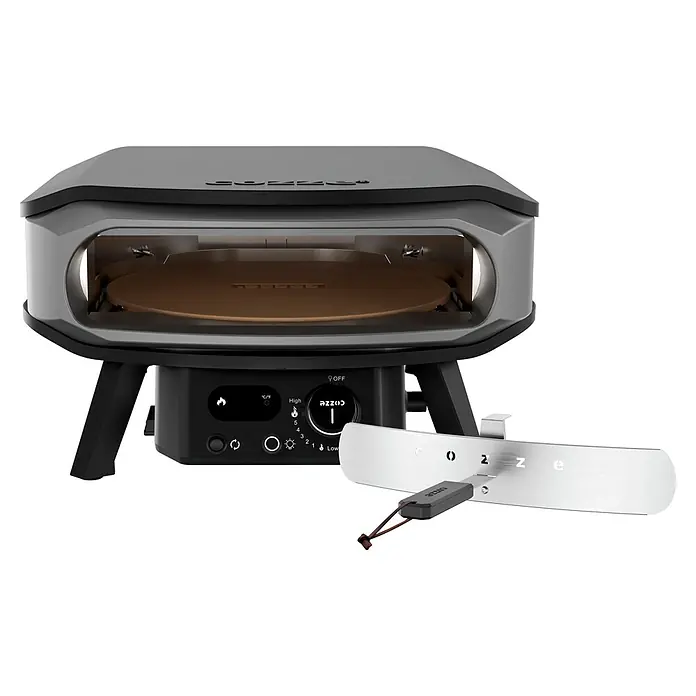 Cozze Pizzaofen Premium 17" - Grillfläche (B x T): 42,5 x 42,5 cm, 8 kW - Cozze Ofen mit einer runden Pizzabackfläche und einem Temperaturregler mit Zubehör für den Aussenbereich.