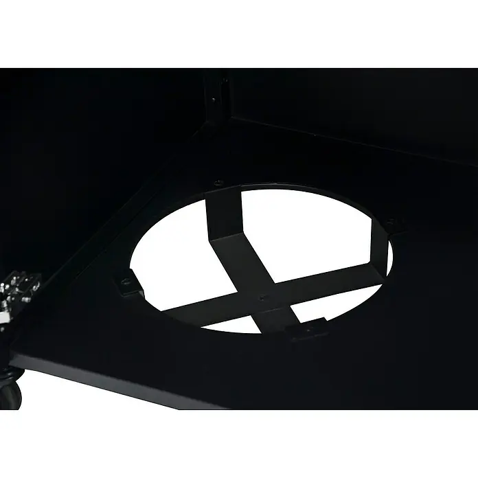 Cozze Outdoorküchen-Modul - Schwarz, B x T x H: 180 x 60 x 90 cm - Nahaufnahme eines schwarzen Grilluntersatzes mit runder Aussparung und Verstrebungen.