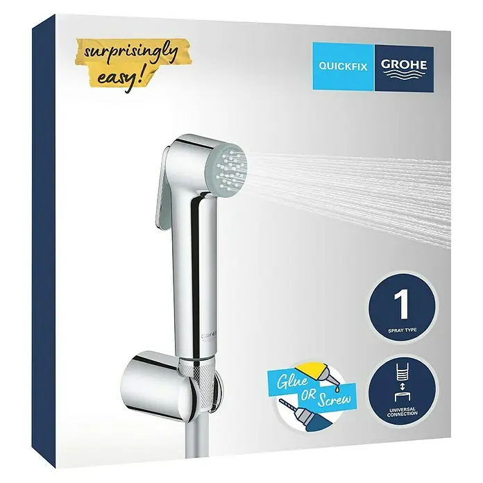 Grohe Brause-Set Vitalio Trigger Spray 30 - Chrom, Glänzend - Abbildung einer Quickfix Grohe Bidetdusche mit überraschend einfacher Installation, 1 Sprühstrahl und universellem Anschluss.