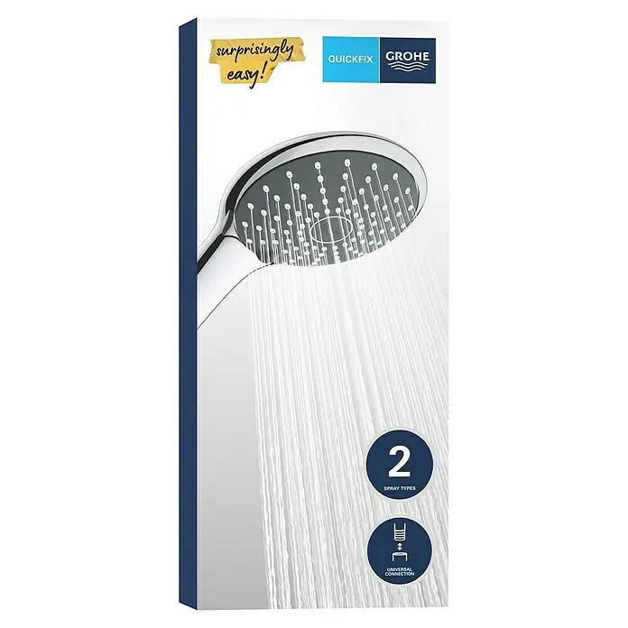 Grohe Vitalio Joy Handbrause - Anzahl Funktionen: 2 Stk., Chrom - Abbildung eines Grohe QuickFix Duschkopfes, der ein überraschend einfaches Anbringen verspricht und zwei Strahlarten sowie universelle Anschlüsse bietet.