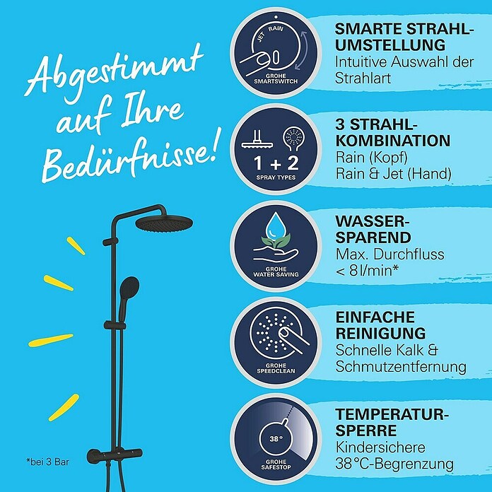 Grohe Vitalio Start Sistema de ducha (Altura: 101,6 cm, Con termóstato, Número de tipos de chorro: 2 ud., Negro) | BAUHAUS