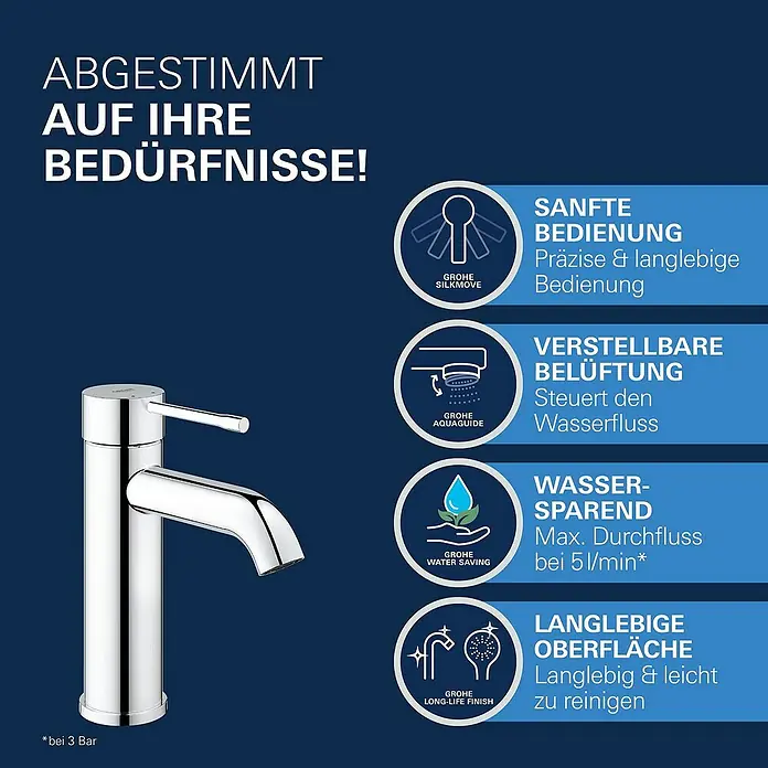 Grohe Essence Waschtischarmatur S-SizeChrom, Glänzend - Informationsansicht