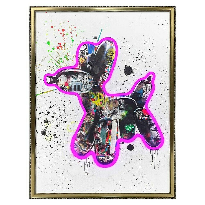 Reinders Leinwandbild Neon LED Art Street Dog (Street Dog, B x H: 50 x 70 cm, Goldener Rahmen) | BAUHAUS