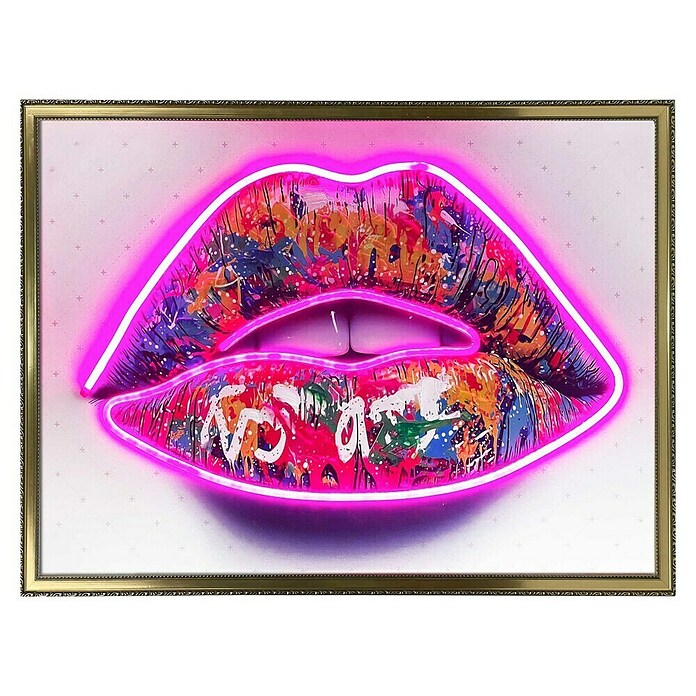 Reinders Gerahmtes Bild (Neon Lips, B x H: 50 x 70 cm, Goldener Rahmen) | BAUHAUS