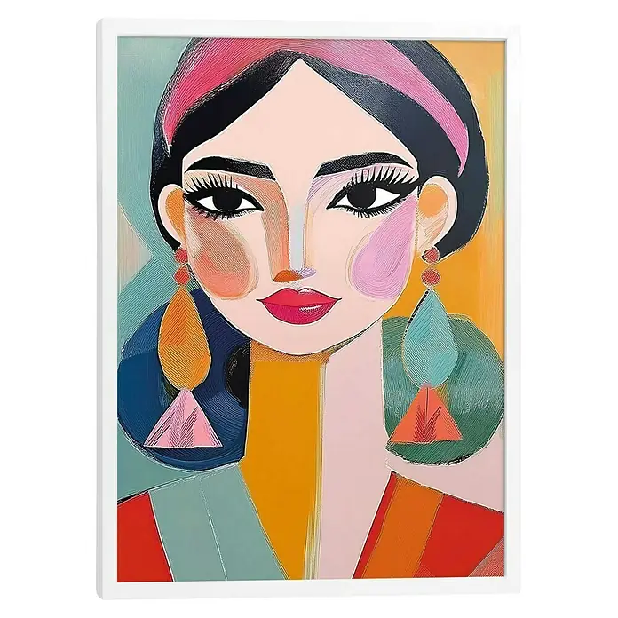 Reinders Bild Modern Frame - Colourful Portrait, B x H: 50 x 70 cm - Kunstvolles Porträt einer Frau mit Ohrringen und modernem Stil.