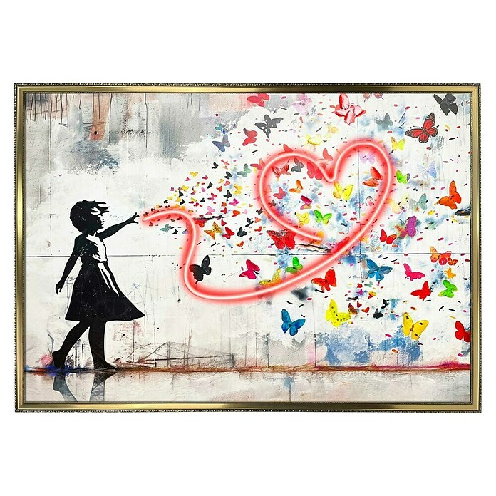 Reinders Gerahmtes Bild (Butterfly Girl Heart, B x H: 70 x 100 cm, Goldener Rahmen) | BAUHAUS