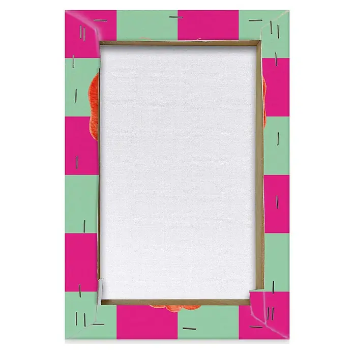 Reinders Leinwandbild Giclee on Canvas - Lobster Checkers, B x H: 20 x 30 cm - Nahaufnahme einer leeren Leinwand mit pink- und mintfarbenem Rahmen, ideal zum Bemalen oder für die Präsentation kreativer Kunstwerke.