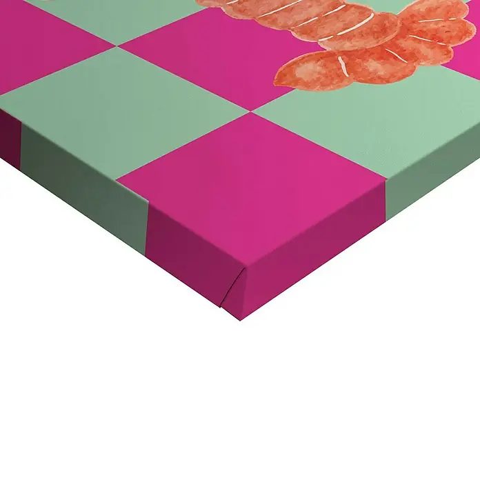 Reinders Leinwandbild Giclee on Canvas - Lobster Checkers, B x H: 20 x 30 cm - Detailansicht einer Leinwand mit Schachbrettmuster und Wurstmotiv, ideal als Wanddekoration für moderne Wohnräume.