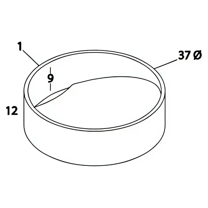 Lavabo de sobremesa Luna - Diámetro: 37 cm, Blanco, Redonda - Ilustración de un objeto cilíndrico con dimensiones 1, 9, 12 y un diámetro de 37, ideal para documentación técnica y descripción de producto.