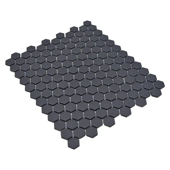 Mosaikfliese Hexagon Uni HX AT29 - 26 x 30 cm, Schwarz, Matt - Schwarze Sechseck-Mosaikfliesen für stilvolle Oberflächengestaltung. Ideal für Bad, Küche und mehr.