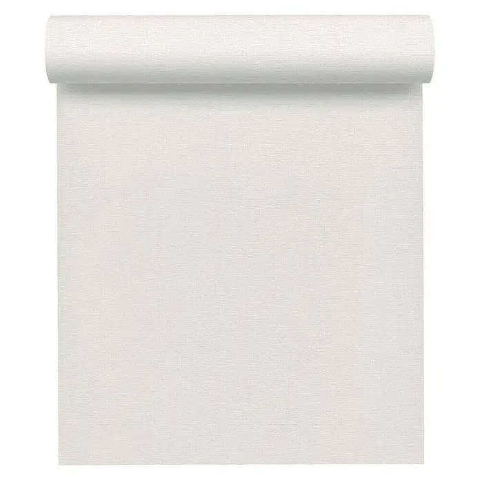 A.S. Création Flavour Vliestapete II - Creme, Uni, 10,05 x 0,53 m - Nahaufnahme einer weißen, strukturierten Tapetenrolle. Die feine Textur verleiht dem Raum Tiefe und Eleganz.
