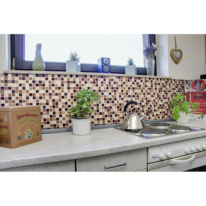 Zelfklevend mozaïek SAM 4CM352 (30 x 30 cm, Glas, Beige/Bruin)