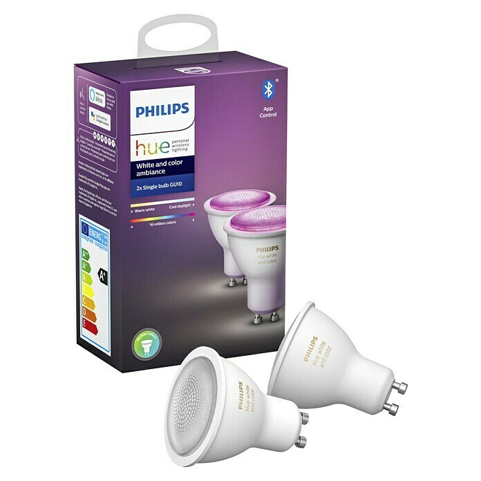 Philips Hue LED-Leuchtmittel-Set White & Color AmbianceGU10, 4,3 W, RGBW, Dimmbar, 2 Stk. Left Side View