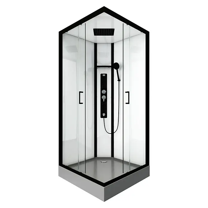Aurlane Komplettdusche Indus - 90 x 90 x 215 cm, Eckig, Anthrazit/Silbergrau - Schwarze Duschkabine mit Regenbrause und Handbrause für ein modernes Badezimmer.