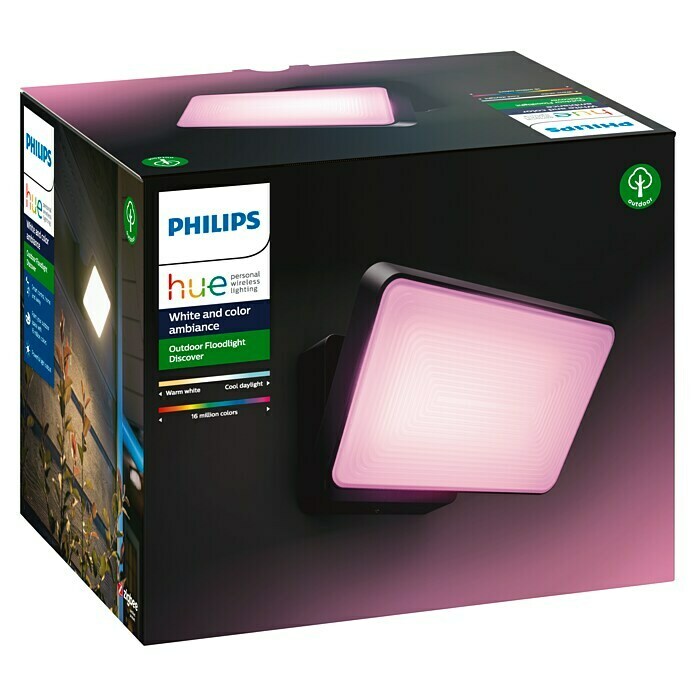 16 Schwarz, Color | x cm) (15 W, H: & LED-Strahler 22 x BAUHAUS Hue White Philips Ambiance x 15,3 L B x