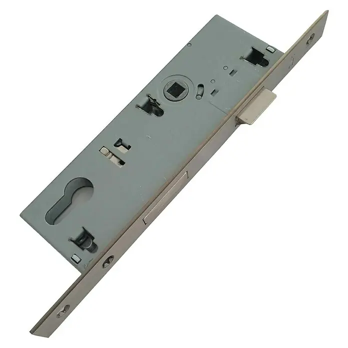 GHP360 Gartentor PH03 - 100 x 180 cm, Anthrazit RAL 7016, Aluminium - Nahaufnahme eines Türschlosses aus Metall mit Details zu Schlüsselloch und Mechanismus. Hochwertige Verarbeitung und robuste Bauweise für Sicherheit.