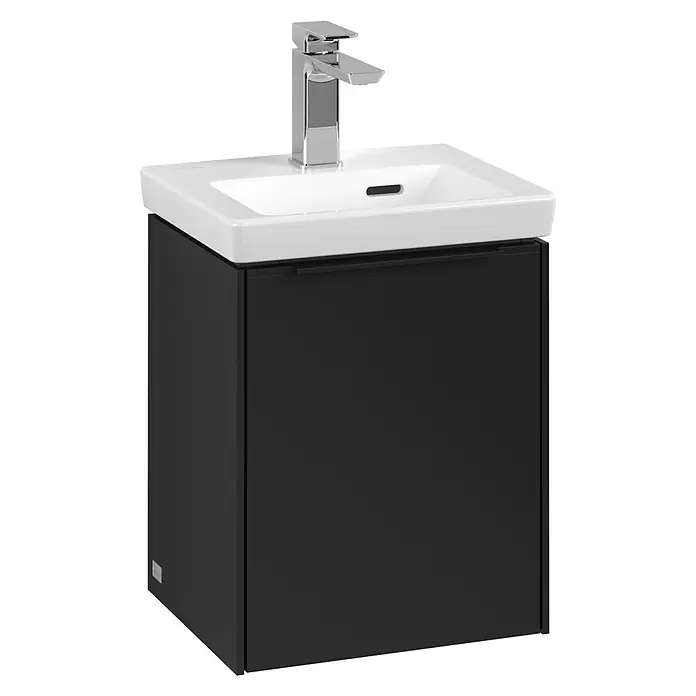 Villeroy & Boch Subway 3.0 Waschbeckenunterschrank - Volcano Black, Anzahl Türen: 1 Stk., Farbe Griff: Volcano Black, B x T x H: 35,1 x 30,9 x 42,9 cm, DIN Anschlag: Rechts - Elegantes Waschbecken mit schwarzem Unterschrank und stilvoller Armatur. Ideal für moderne Badezimmerdesigns und bietet praktischen Stauraum.