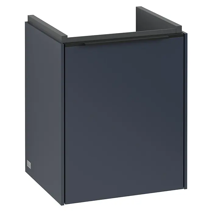 Villeroy & Boch Subway 3.0 Waschbeckenunterschrank - Marine Blue, Anzahl Türen: 1 Stk., Farbe Griff: Volcano Black, B x T x H: 35,1 x 30,9 x 42,9 cm, DIN Anschlag: Rechts - Ein schicker, dunkelblauer Waschtischunterschrank, perfekt für jedes moderne Badezimmer. Praktisch und stilvoll.